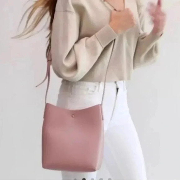 Anthropologie SAMARA shoulder bag EUC pale peony pink cottage core vegan suede - Picture 5 of 14